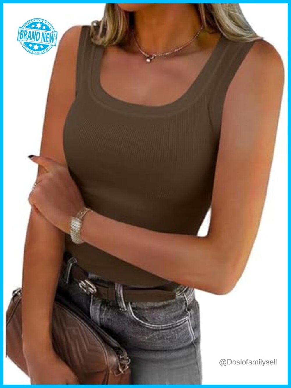 SVALIY Womens Square Neck Ribbed Fitted Sleeveless Tank Top Summer